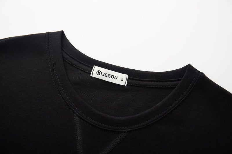 KLIEGOU Mens 100% Cotton Hipster Hip Hop Longline Crewneck T-Shirt Black L(66) - Image 3